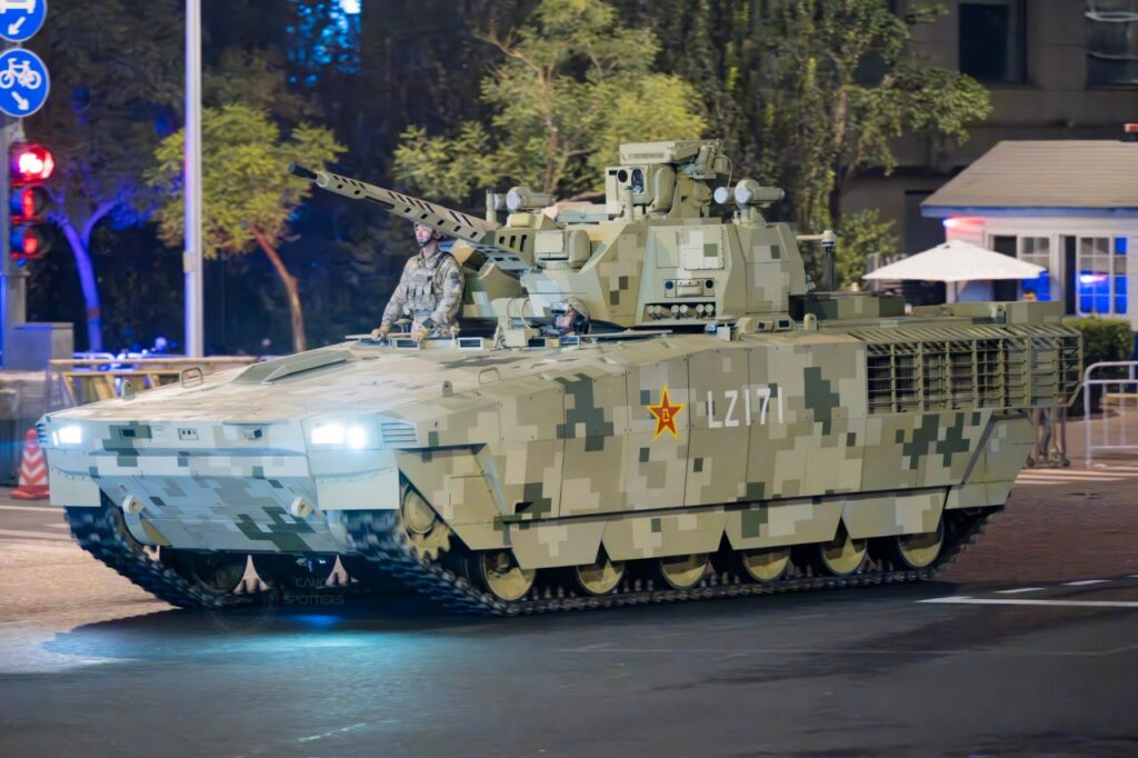 A Chinese infantry fighting vehicle (IFV) built on the ZTZ-201 tank hull, equipped with an automatic cannon, APS, and optical-electronic systems.