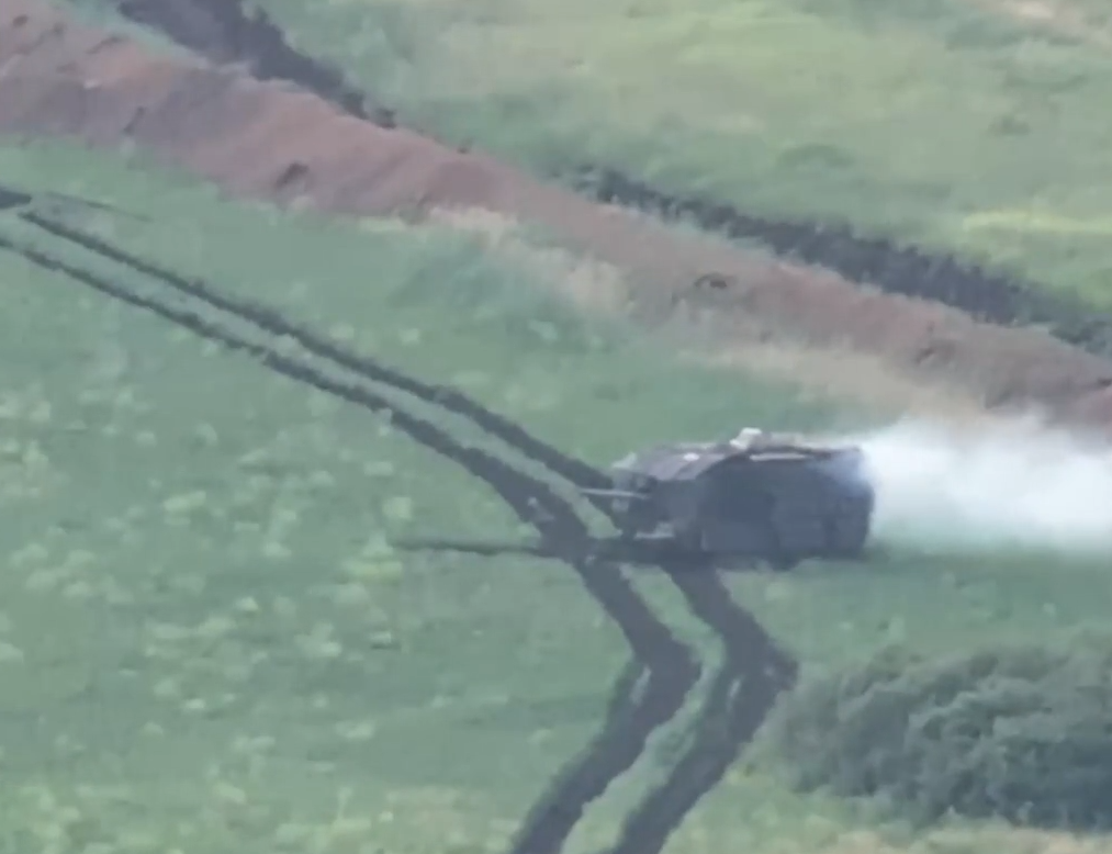 The 2nd Tank hit by a drone and Smoking