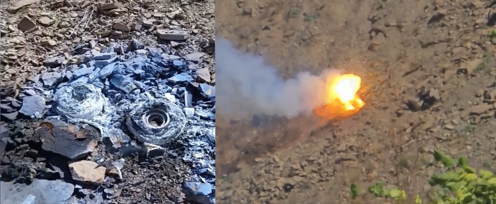 Remains of a TM-62 anti-tank mine after laser demining