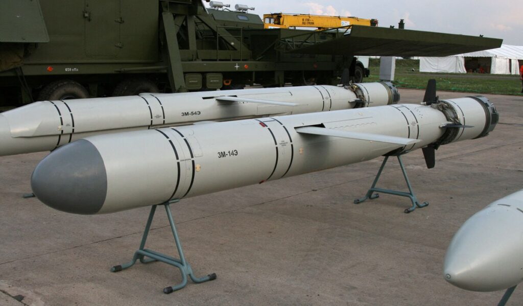 A 3M14 Kalibr long-range cruise missile, part of Russia’s Kalibr missile family, capable of precision strikes against land and naval targets from ships and submarines.